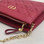 DIOR CARO ZIPPED POUCH WITH CHAIN Red Grained Cannage Calfskin - 19x14x3cm - 2