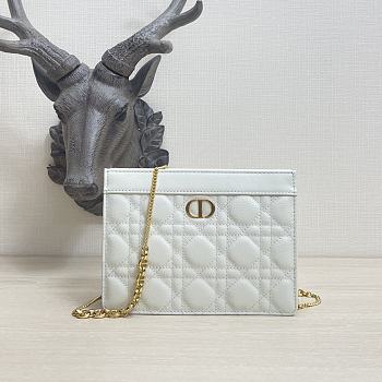 DIOR CARO ZIPPED POUCH WITH CHAIN White Grained Cannage Calfskin - 19x14x3cm