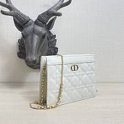 DIOR CARO ZIPPED POUCH WITH CHAIN White Grained Cannage Calfskin - 19x14x3cm - 3