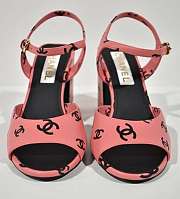 Chanel 22s Printed Lambskin Cc Logo Ankle Strap Block Pink Heel Sandal - 1