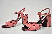 Chanel 22s Printed Lambskin Cc Logo Ankle Strap Block Pink Heel Sandal - 5
