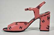 Chanel 22s Printed Lambskin Cc Logo Ankle Strap Block Pink Heel Sandal - 3
