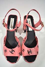 Chanel 22s Printed Lambskin Cc Logo Ankle Strap Block Pink Heel Sandal - 6