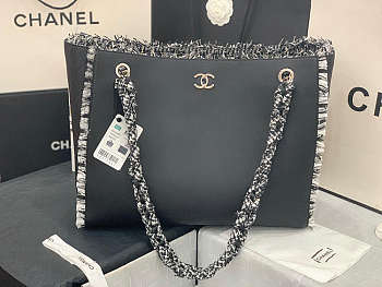 Chanel Shopping Bag Woven Chain With Shoulder Strap Cowhide Black - AS8485 
