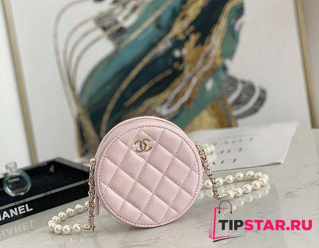 Chanel Round Clutch With Pearl Chain Pink - A68055 - 12x12x4.5cm - 1