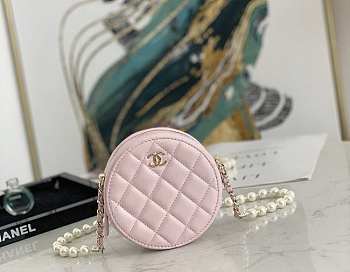 Chanel Round Clutch With Pearl Chain Pink - A68055 - 12x12x4.5cm