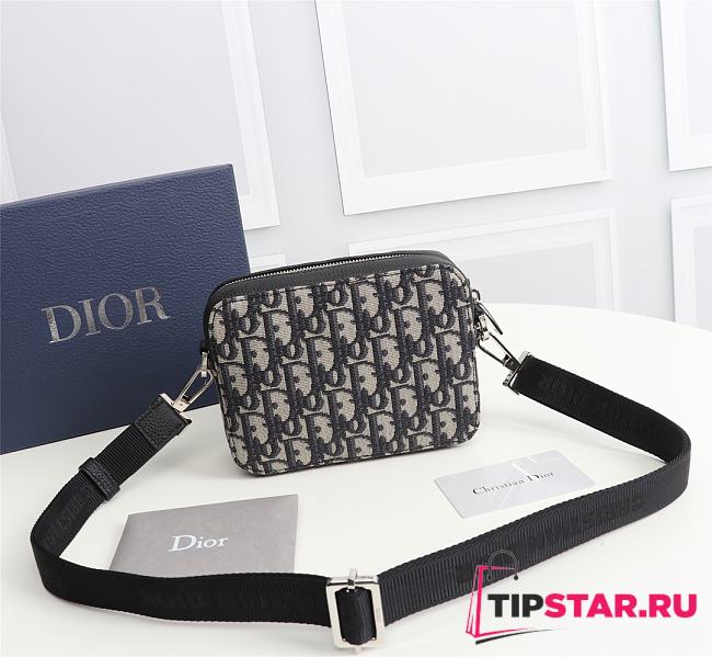 POUCH WITH SHOULDER STRAP Beige and Black Dior Oblique Jacquard - 2OBBC1 - 17x12.5x5cm - 1