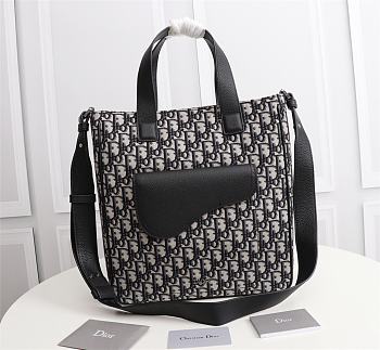 SADDLE TOTE BAG WITH SHOULDER STRAP Beige and Black Dior Oblique Jacquard - 1ADSH1