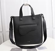 SADDLE TOTE BAG WITH SHOULDER STRAP Black Grained Calfskin - 1ADSH1 - 1