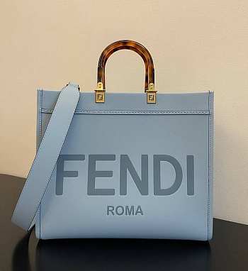 Fendi Medium Roma Sunshine Tote Leather Light Blue - 372M103