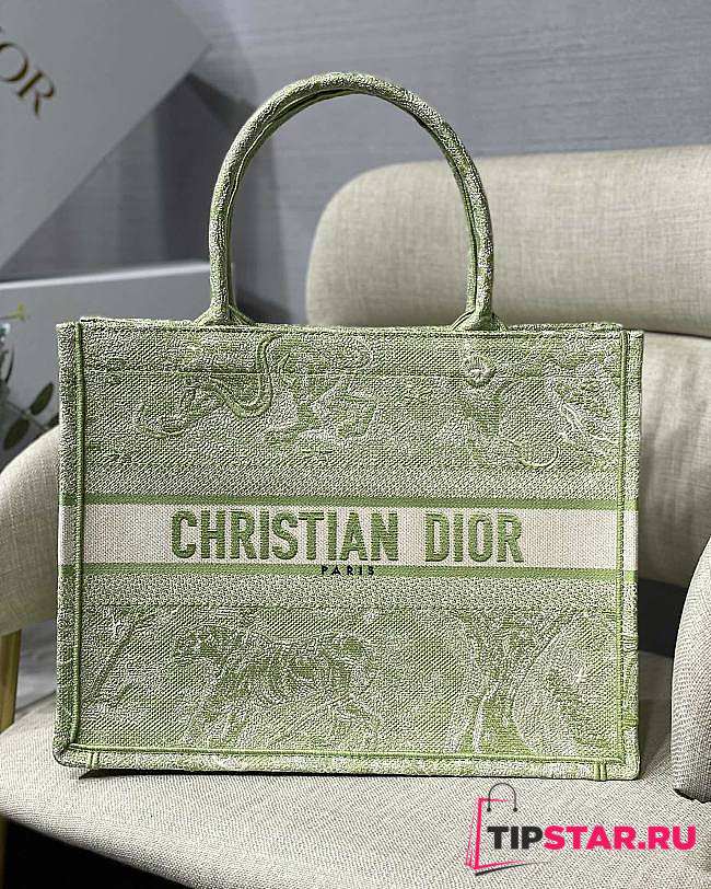 Dior Small Book Tote Green Embroidery - M1296 - 36.5x28x17.5cm - 1