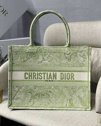 Dior Small Book Tote Green Embroidery - M1296 - 36.5x28x17.5cm