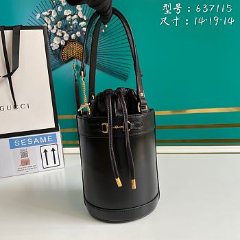 Gucci Horsebit 1955 Small Bucket Bag Black Calf Leather - 14x16x14cm