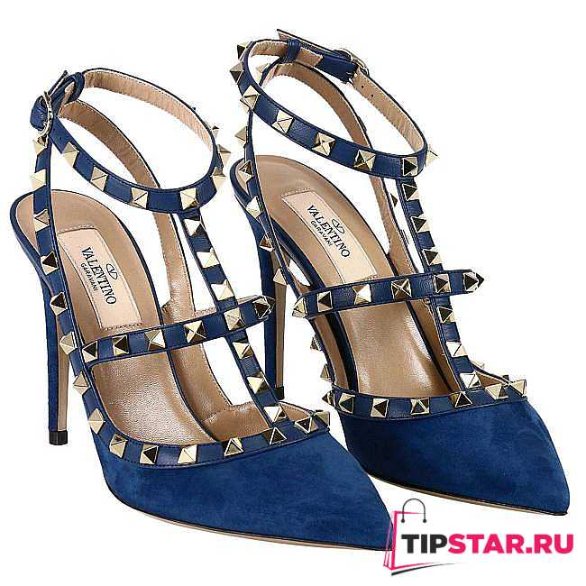 Valentino Rockstud suede pumps blue heels - 1