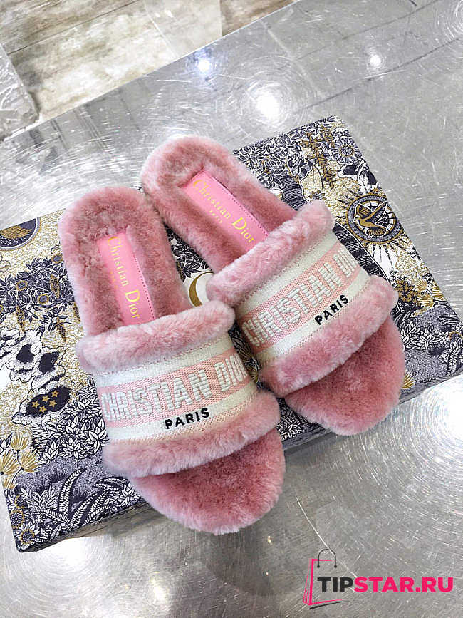 Dior Dway Slide Cotton and Shearling Slipper Pink - 1