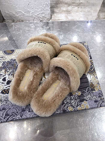 Dior Dway Slide Cotton and Shearling Slipper Beige