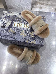 Dior Dway Slide Cotton and Shearling Slipper Beige - 4
