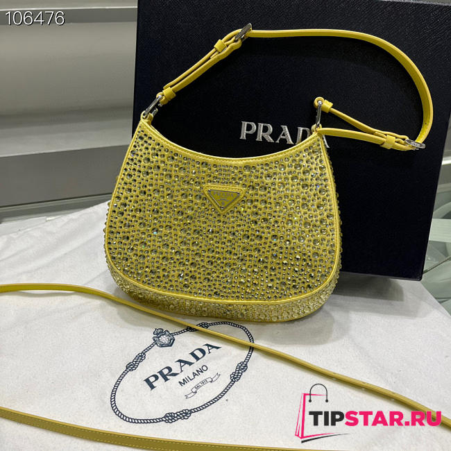 Prada Cleo satin bag with appliqués in Yellow - 1BC169 - 18.5x4.5x22cm - 1