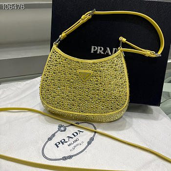 Prada Cleo satin bag with appliqués in Yellow - 1BC169 - 18.5x4.5x22cm