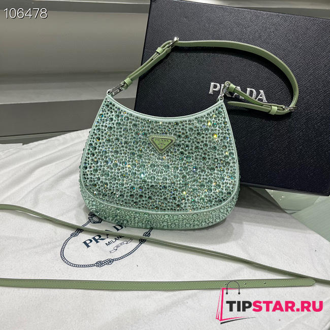 Prada Cleo satin bag with appliqués in Green - 1BC169 - 18.5x4.5x22cm - 1