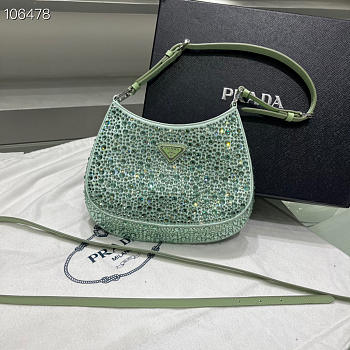 Prada Cleo satin bag with appliqués in Green - 1BC169 - 18.5x4.5x22cm