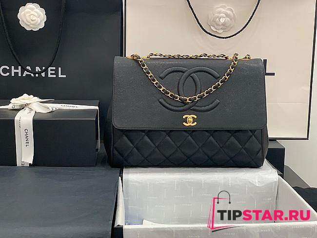 Chanel Flap Bag Double Chain Black Grained Leather - 92233 - 33x11x23cm - 1