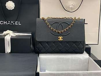 Chanel Flap Bag Double Chain Black Grained Leather - 92233 - 33x11x23cm