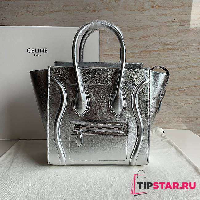 Celine Luggage Micro Silver Plain Waeve - 27x27x15cm - 1
