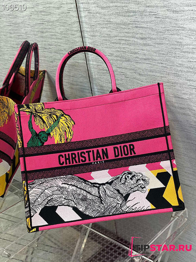 LARGE DIOR BOOK TOTE PINK JUNGLE - 41.5x35x18cm - 1