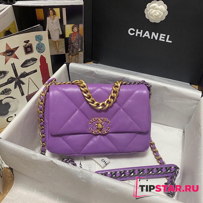 Chanel 19 handbag calfskin in purple - 26×16×9cm - 1