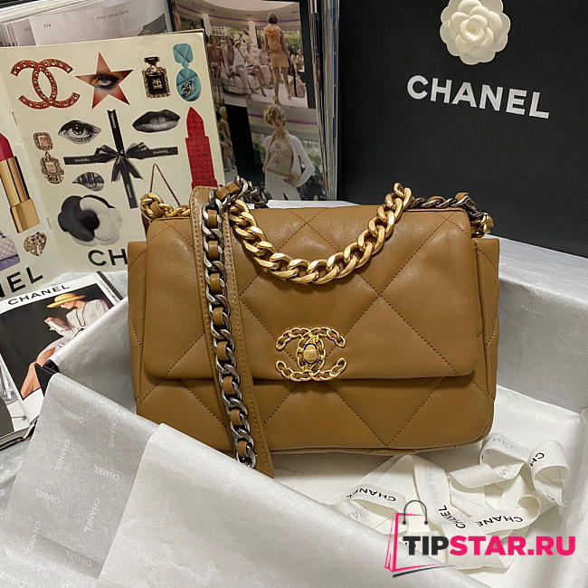 Chanel 19 handbag calfskin in brown - 26×16×9cm - 1