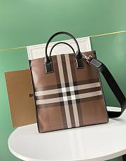 BUBERRY Check and Leather Tote Dark Birch Brown - 37x35x14cm - 1