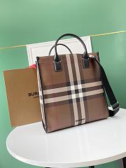 BUBERRY Check and Leather Tote Dark Birch Brown - 37x35x14cm - 2