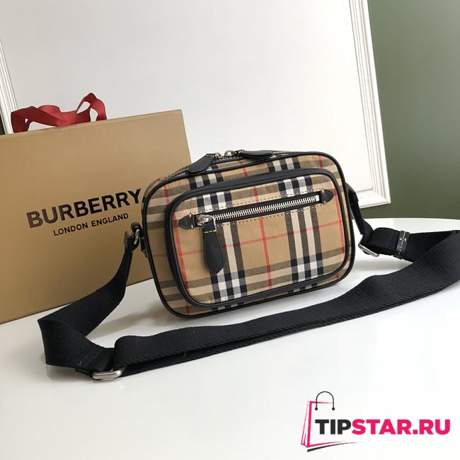 Burberry Vintage Check and Leather Crossbody Bag Archive Beige - 22.5×14.5×8cm - 1