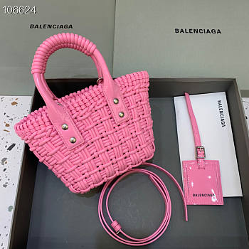 BALENCIAGA Bistro XXS Basket With Strap in pink varnished fake calfskin - 16x26x9cm