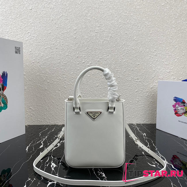 PRADA Small brushed leather tote White - 1BA331 - 17.5x15x5cm - 1