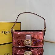 Fendi 8BR792 Medium Baguette 1997 Pink Satin Bag With Sequins 0127L - 1