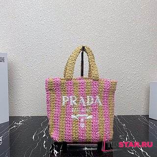 PRADA Small raffia tote bag tan/petal pink - 1BG422 - 24x24x8cm - 1