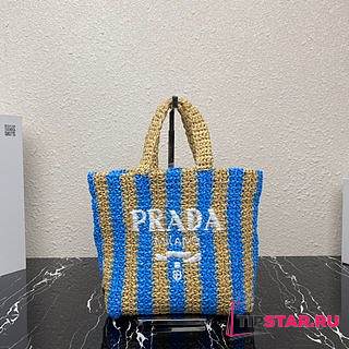 PRADA Small raffia tote bag tan/light blue - 1BG422 - 24x24x8cm - 1
