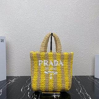 PRADA Small raffia tote bag tan/yellow - 1BG422 - 24x24x8cm