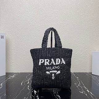 PRADA Small raffia tote bag black - 1BG422 - 24x24x8cm