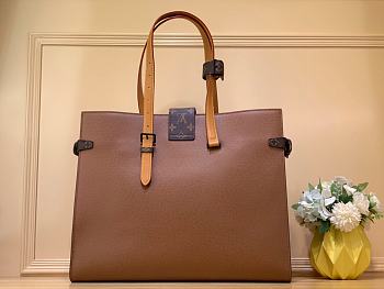 LV LEATHER MEN'S SHOPPING BROWN TOTE BAG - 41x34x19cm