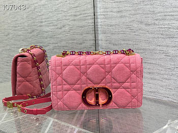 MEDIUM DIOR CARO BAG Bright Pink Macrocannage Denim - M9242W - 25.5x15.5x8cm