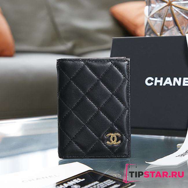 Chanel Classic ID Bifold Card Holder Black Lambskin Leather (Gold/Silver Hardware) - 11×8×1cm - 1