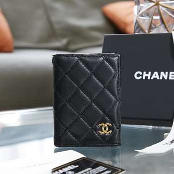 Chanel Classic ID Bifold Card Holder Black Lambskin Leather (Gold/Silver Hardware) - 11×8×1cm