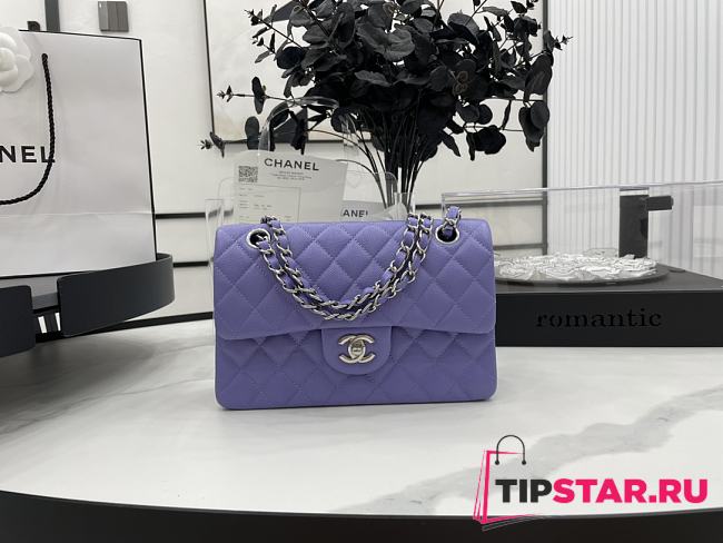 CHANEL SMALL CLASSIC HANDBAG GRAINED CALFSKIN & - SILVER TONE METAL VIOLET A01113 - 1