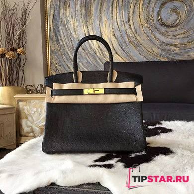 Hermes Birkin Black Ostrich Gold Hardware 30cm  - 1