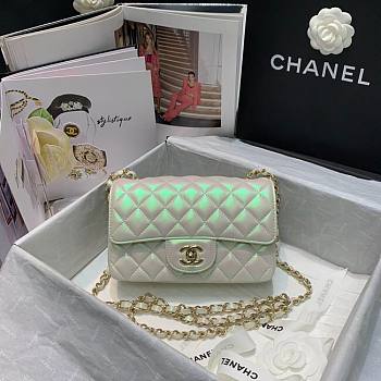 Chanel Classic flap bag iridescent in white & gold metal 20cm