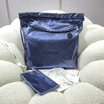 Chanel 22 Large Handbag Navy Blue Calfskin AS3262 Size 48x45x10 cm