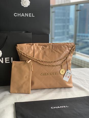 Chanel 22 Medium Handbag Beige Calfskin AS3261 Size 39x42x8 cm